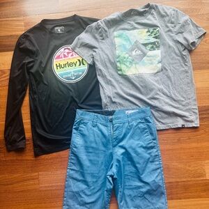 BUNDLE boys sz 12 Hurley Black Long Sleeve Shirt Quiksilver T-Shirt Volcom Short